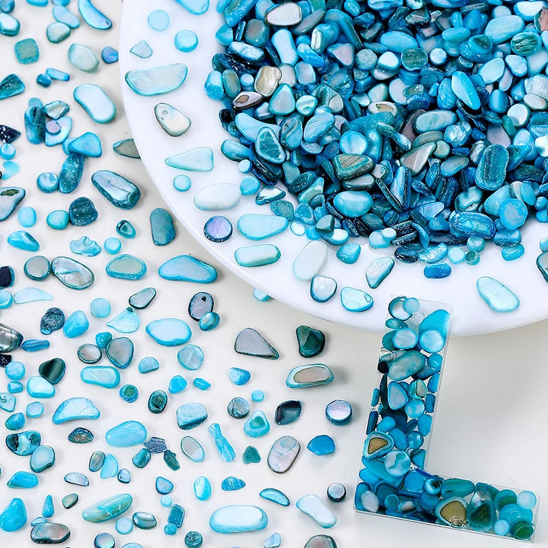 50g Crushed Shells Natural Pearl Light Nail Seashell Slices Particle Shell Charm for DIY Art Crafts Table Scatter Party Favor Qme Aquamarine