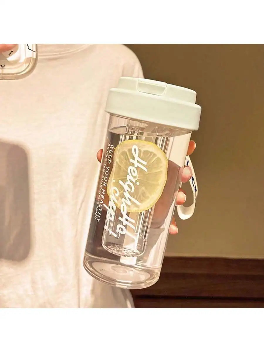 Transparent Plastic Straw Leak Proof Sports Water Bottle Tea Qme white 0.6L