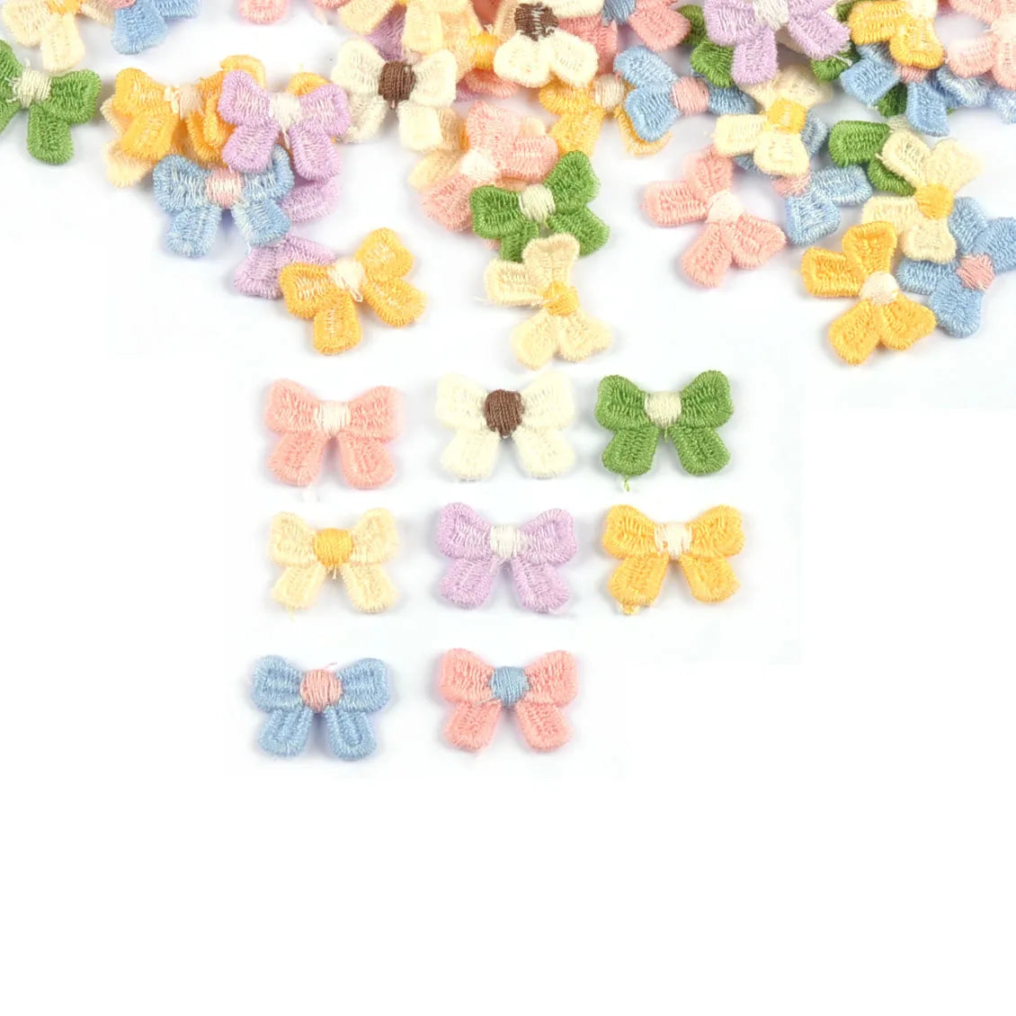 30pcs 19.5x14.5mm Macaron Color Mix Bow Embroidered Patch For Sewing Supplies DIY Clothes Appliques Handmade Bag Hat Decor c3778 Qme random mixed