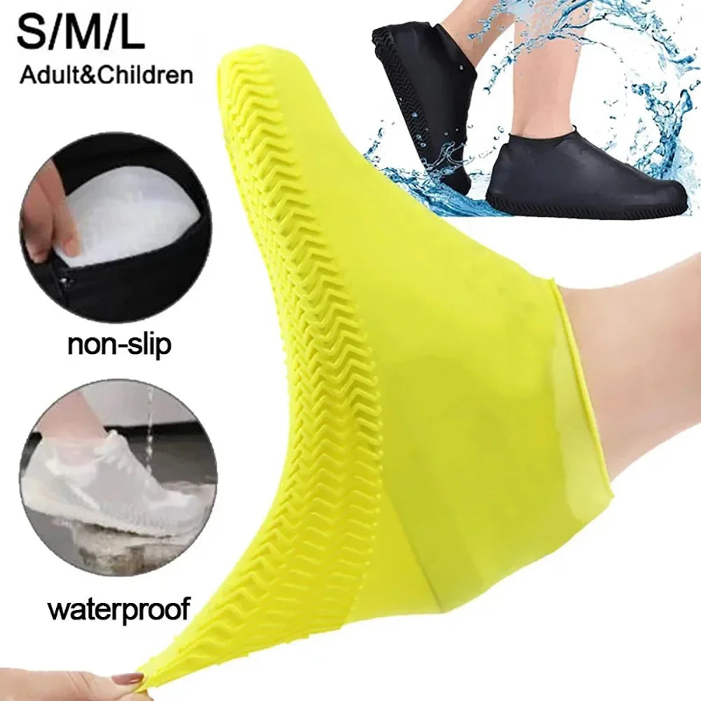 2pcs Waterproof Non-slip Silicone Shoe High Elastic Wear-resistant Unisex Rain Boots for Outdoor Rainy Day Reusable Shoe Cover Qme