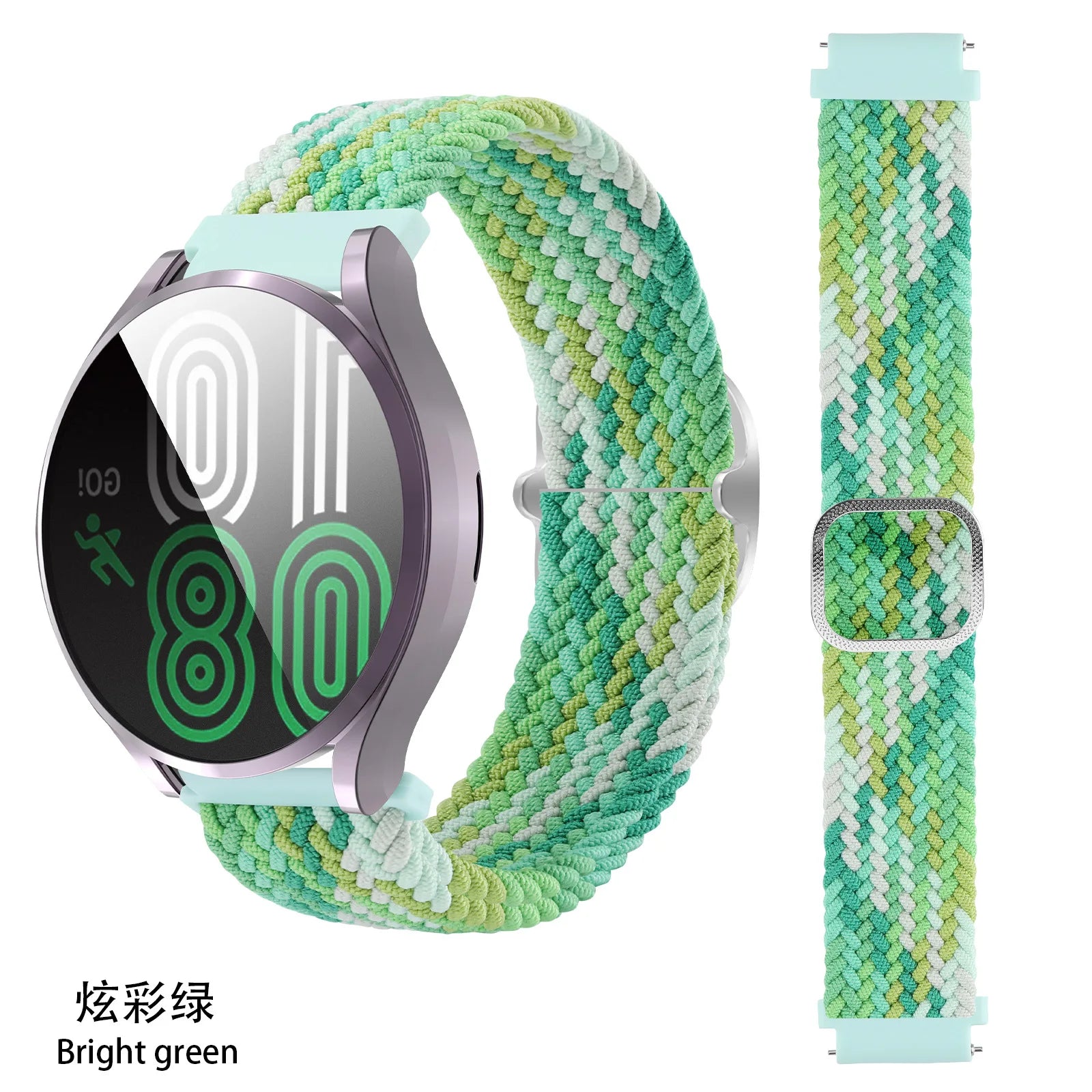 Elastic Nylon Braided Watch Band Adjustable Strap For Samsung Galaxy Watch 3 Huawei Watch 20MM 22MM 45MM 46MM Qme Bright Green 20mm