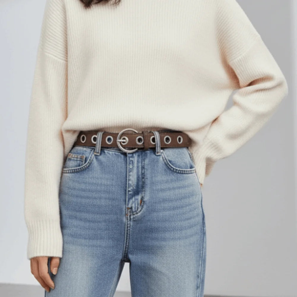 Adjustable Fashion Grommet Belt Durable Parallel Holes Punk Rock Waistband Universal Width Fit Polished Metallic Shine Qme
