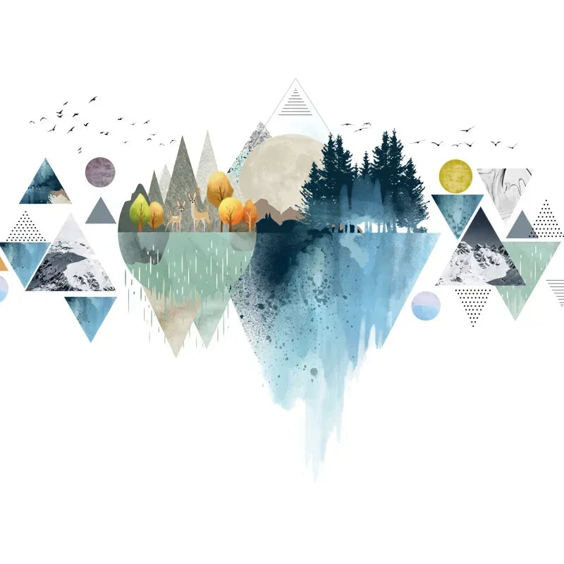 Nordic Triangle Dreamy Mountain Wall Stickers Living Room Bedroom Qme