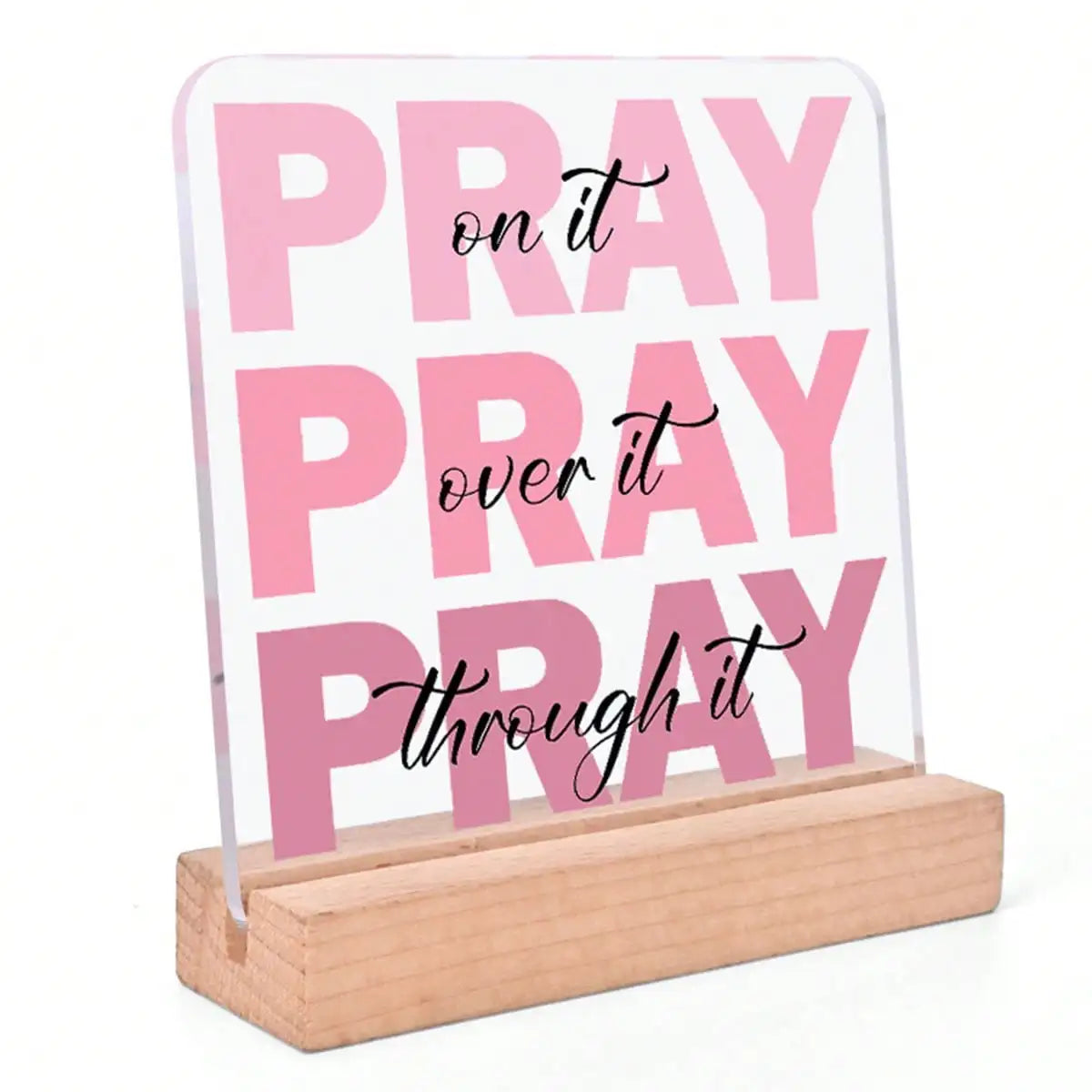Reflect Pray Acrylic Table Plaque Wood Stand Motivational Room Qme