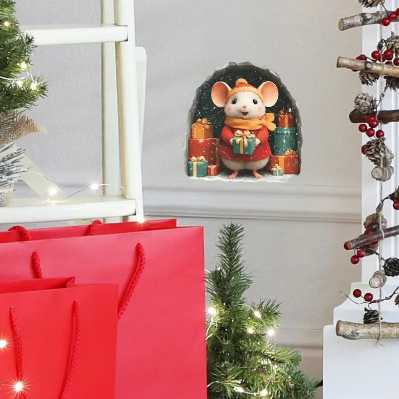 Cute Christmas Small Mouse Hole Wall Stickers Xmas Decoration For Home Navidad Merry Christmas New Year Accessories Qme 06
