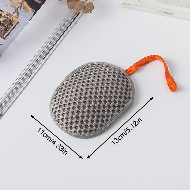 2-in-1 Bath Loofah Glove Double-sided Exfoliating Lathering Tool Soap Qme soap bag Gray