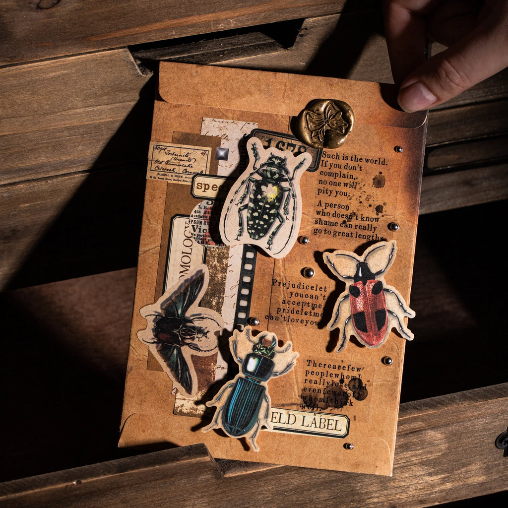 30 Sheets Vintage Memory Series Border Insect Collage Stickers for Scrapbooking DIY Frame Decals Computer Laptop Phone Luggage Qme
