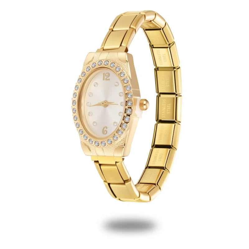 Stainless Steel Fit 9mm Watch Connector Italian Charm Links Women's Round Zircon Watch Header Linker Bracelet DIY Jewelry Gifts Qme Style 12