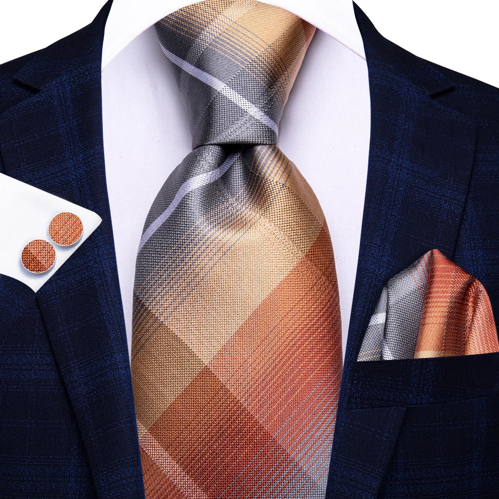 Hi-tie Mens Tie Blue Checks Plaids Silk Wedding Men Fashion Design Qme HT-N-0202