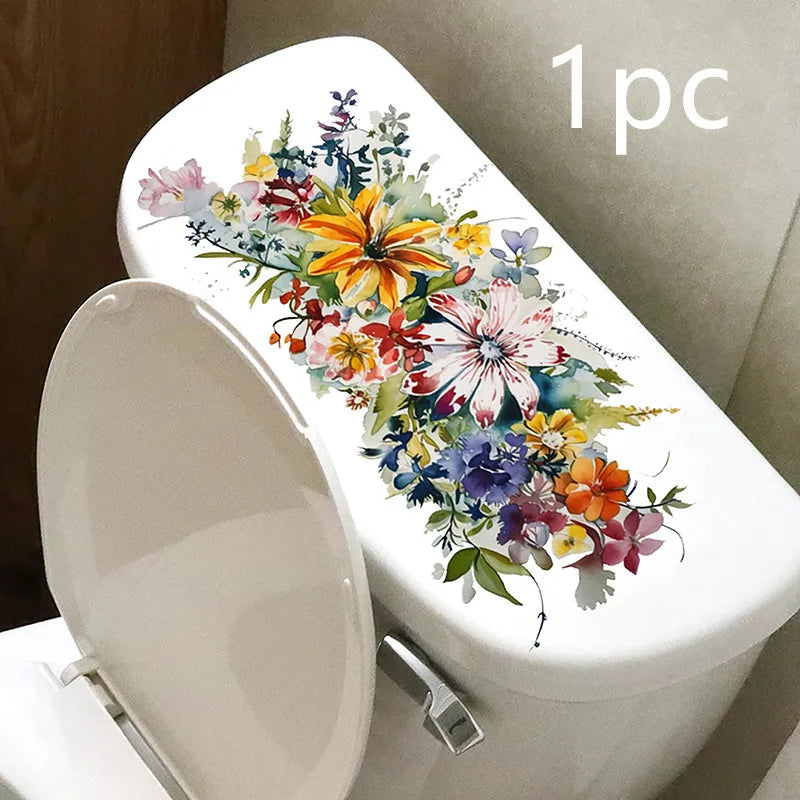 Waterproof Stickers Toilet Cover Bathroom Walls Flower Self-adhesive Qme