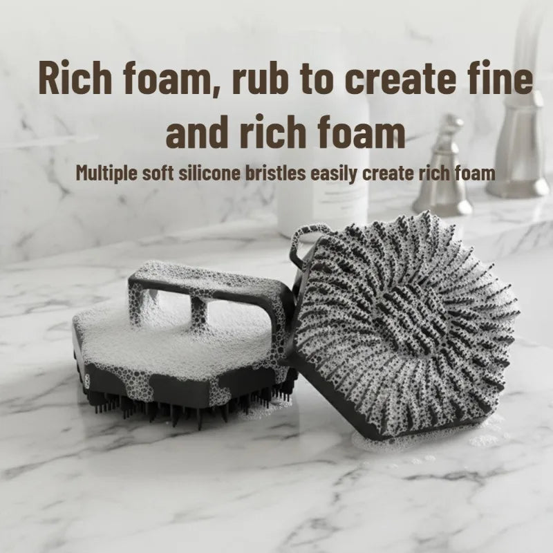 Premium Silicone Shower Brush Rotating Massage Back Scrubber Soft Qme