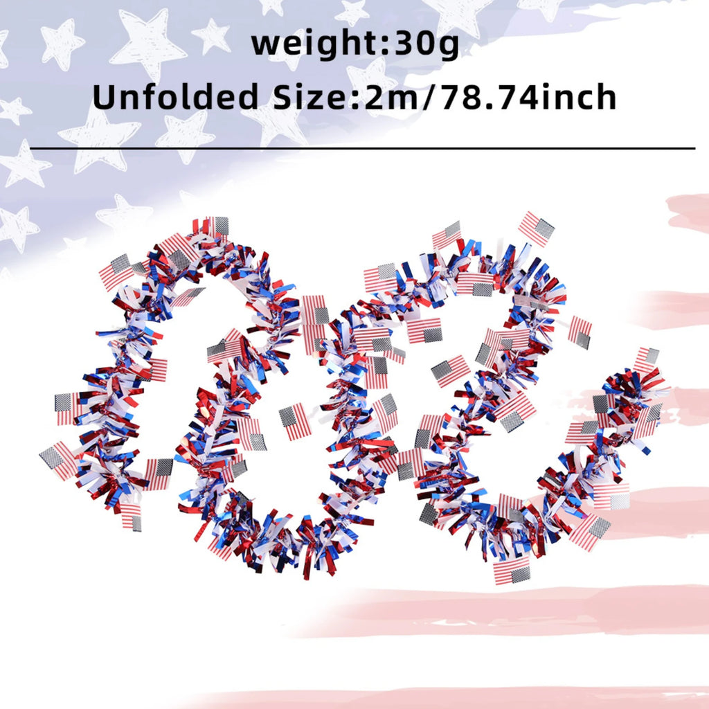 Independence Day Tinsel Banner with Star and Flag Elements Holiday Party DIY Decor for Indoor Outdoor Events and Celebration Qme