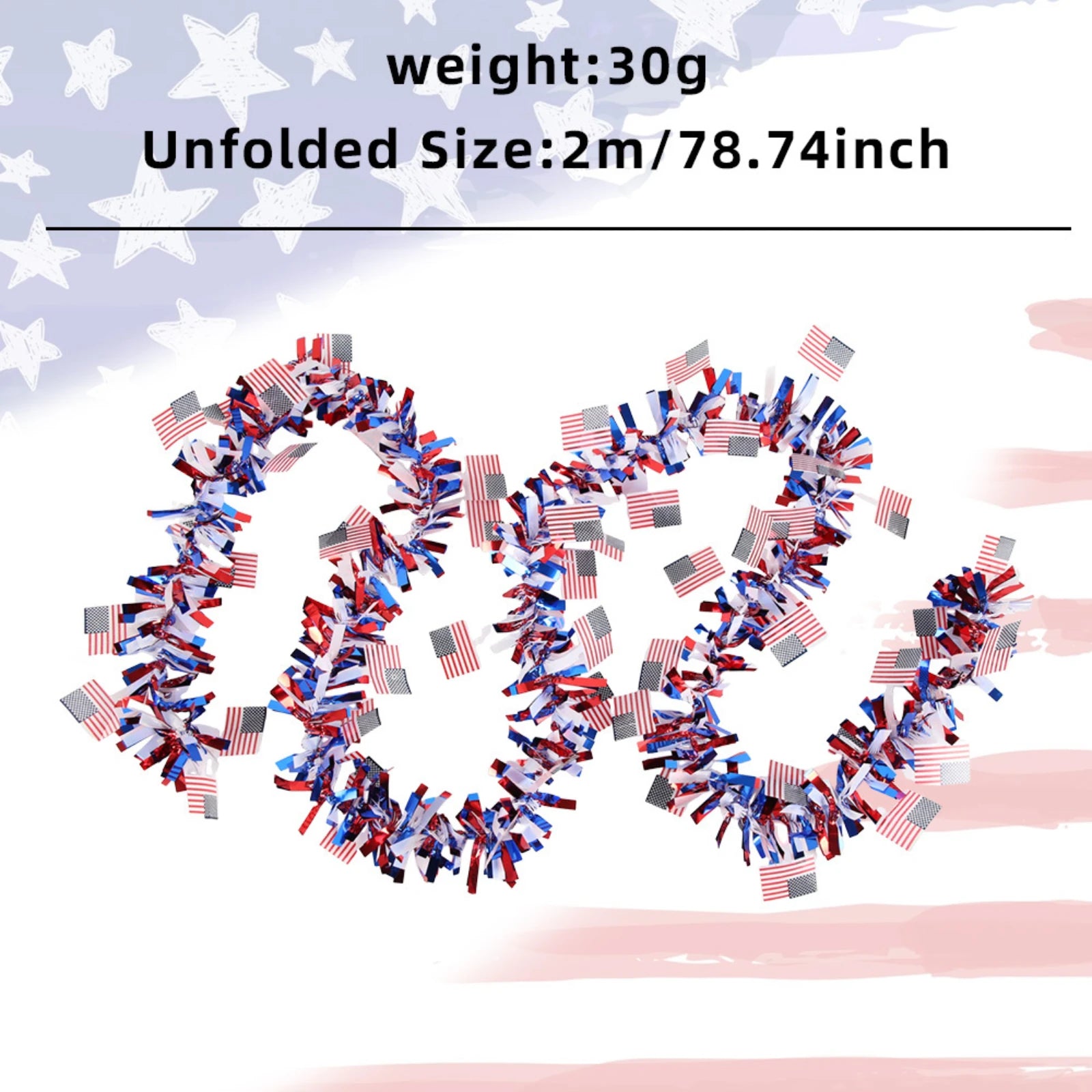 Independence Day Tinsel Banner with Star and Flag Elements Holiday Party DIY Decor for Indoor Outdoor Events and Celebration Qme