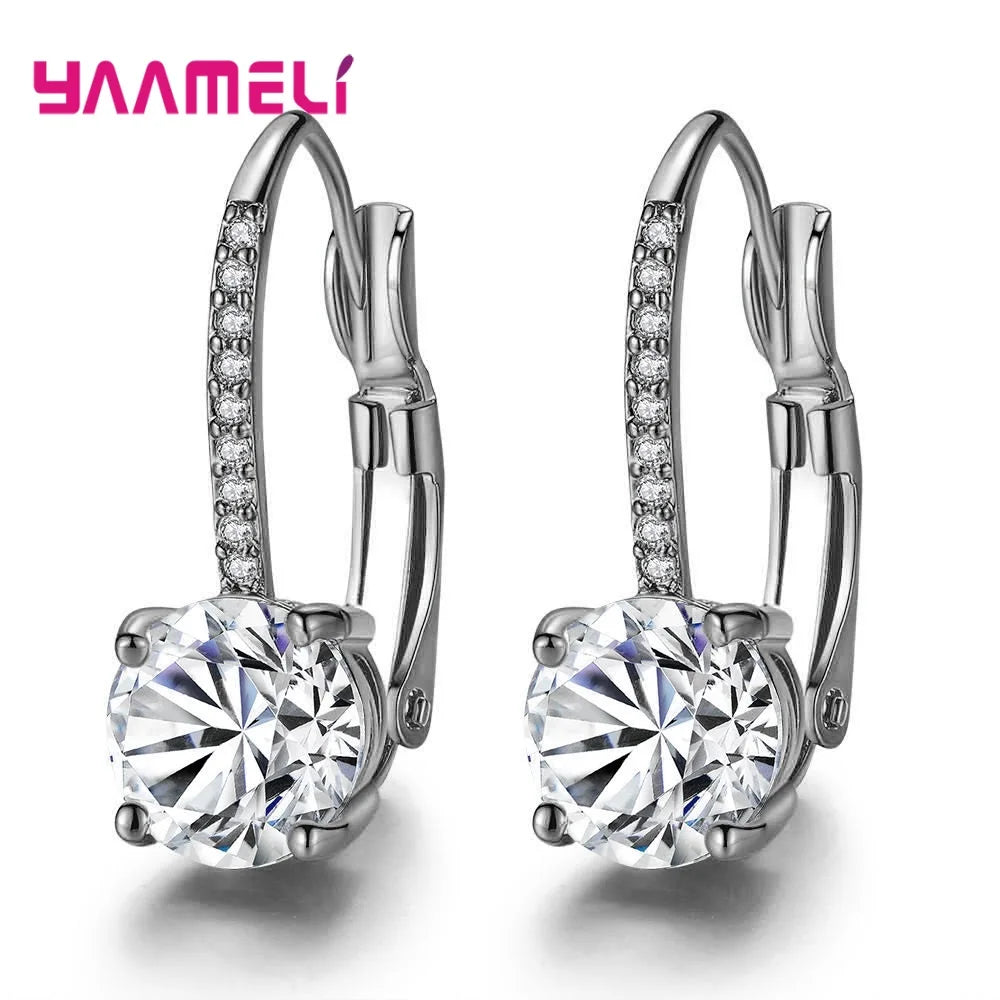 Exquisite Bright Crystal Gold Color 925 Sterling Silver Color Earrings Fashion CZ Rhinestone Jewelry For Women Wholesale Brincos Qme Silver