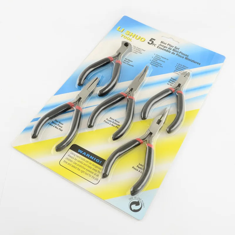 Pandahall 5pcs/set Steel DIY Jewelry Pliers Sets Kit Flat Nose Wire-Cutter & End Cutting Pliers Side Cutting Bent Nose Plier Qme PT-R007-04