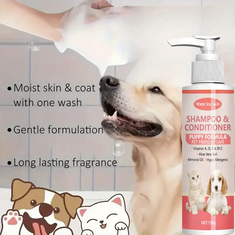 Gentle 2-in-1 Puppy Shampoo & Conditioner with Vitamins & Aloe - Hypoallergenic Formula for Soft, Shiny Coats & Moisturized Skin Qme