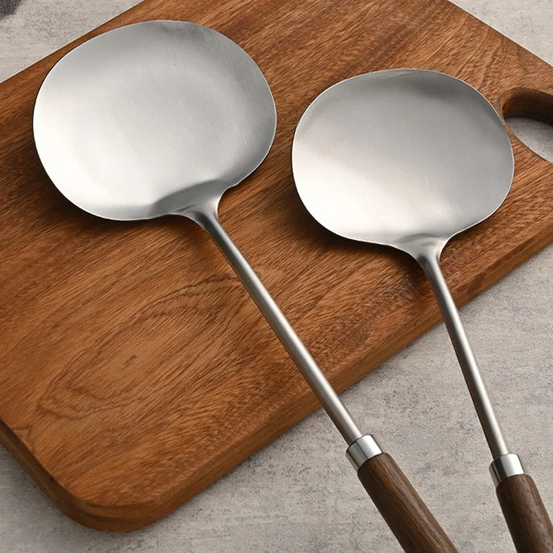 Stainless Steel Wok Spatula Chef-specific Cooking Spoon Wooden Long Qme