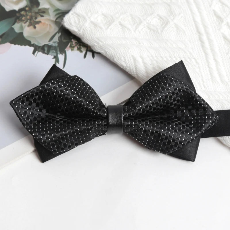 Mens Ties Solid Black Bowtie Men British Double-layered Bowknot Qme A3