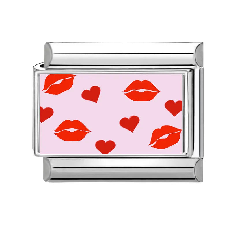Y2K Design Pink Heart Leopard CD Lips Hat Italian Charm Links Fit