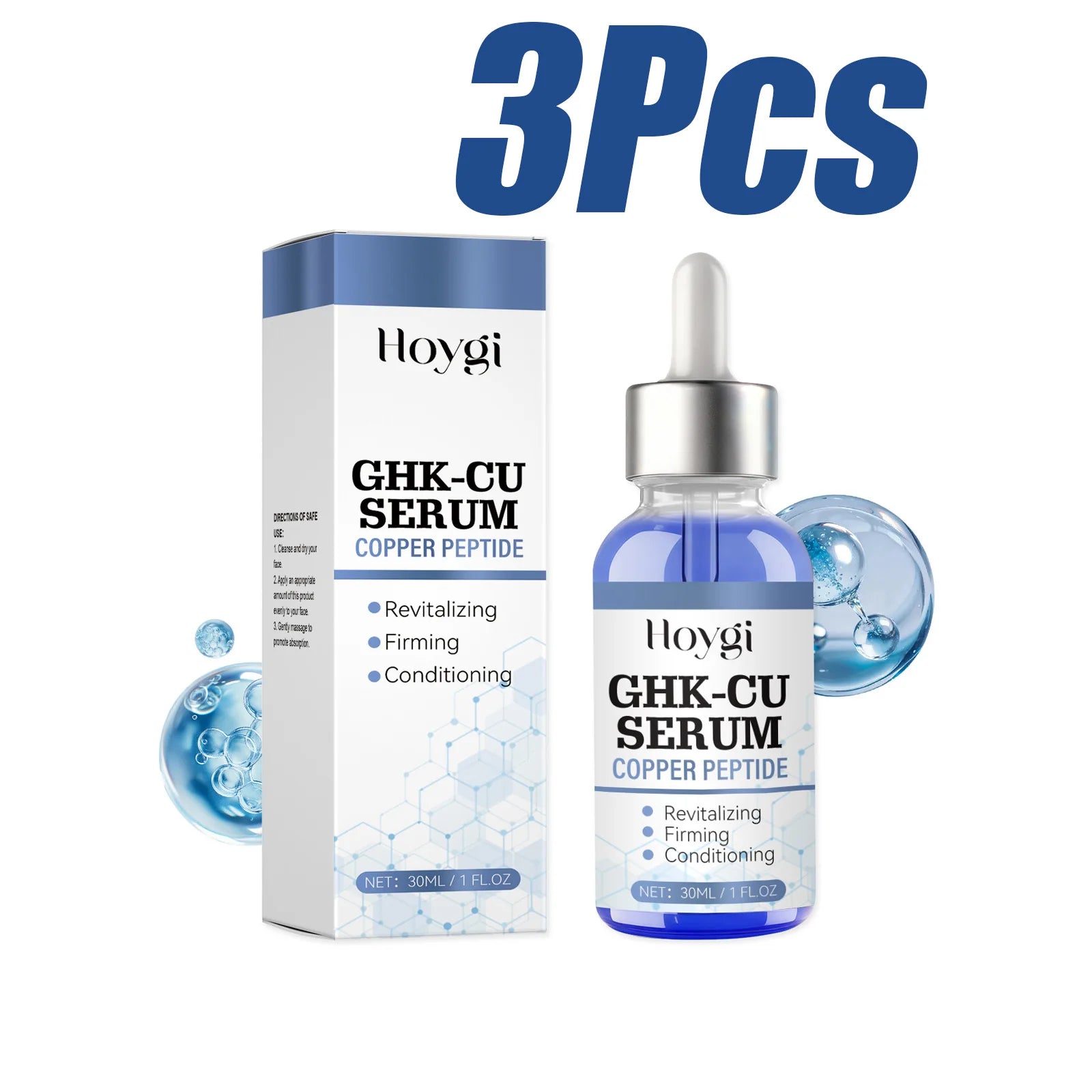 Copper Peptide Serum Anti Aging Face Serum Firming Lifting Fade Fine Lines Pore Shrinking Moisturizer Hyaluronic Acid Skin Care Qme 3 x 30ml Boxed