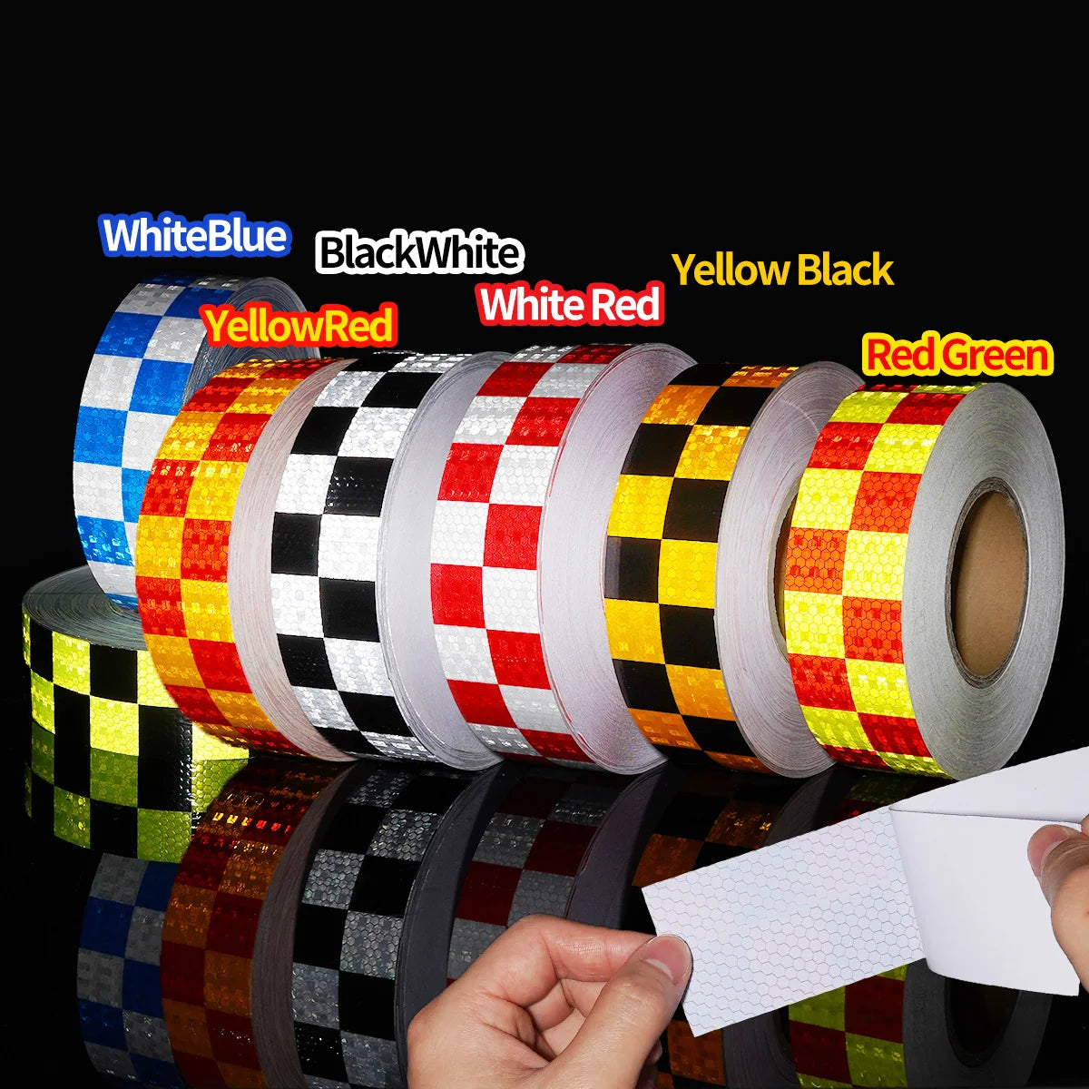 Reflective Sticker Square Grid Checkered Pattern Reflector Tape Red Yellow Fluorescent White Reflect Film For Truck Car Road Qme