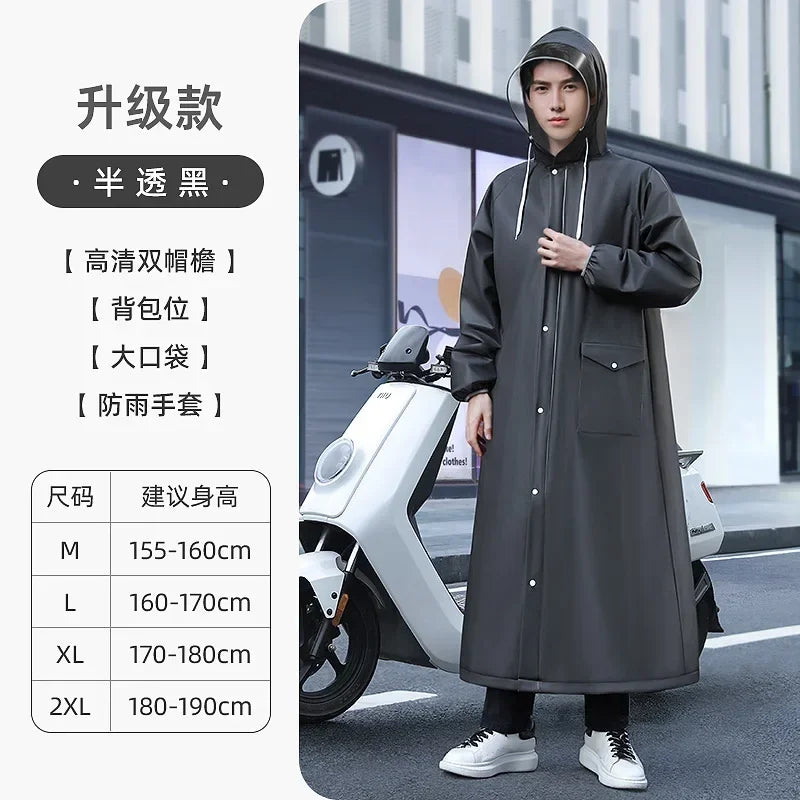 Long Style Environmental Rain Jacket, Zipper Hooded Poncho, Motorcycle Rainwear, Women/Men Hiking Poncho for Summer Qme black upgradation M