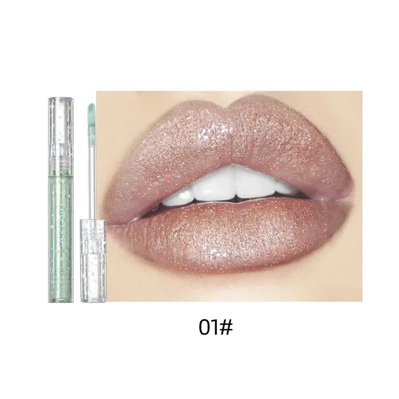 15 Colors Glitter Liquid Lipglaze Tint Laser Holographic Lipsticks Cosmetics Shiny Pigment Waterproof Makeup Women Lipglosses Qme A-01