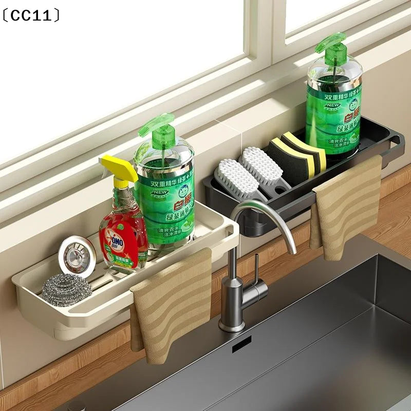 No-drill Kitchen Sponge Drying Rack Sink Caddy Dish Soap Towel Bar Qme