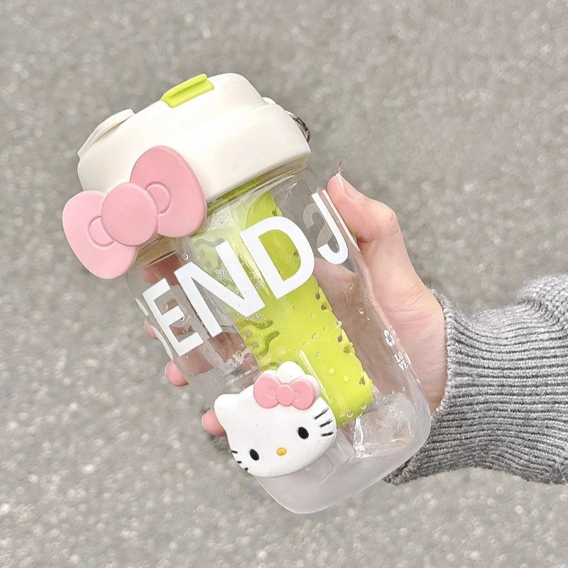 Hello Kitty Stylish Water Bottle with Straw Durable Outdoor Plastic Cup Portable Dual-Chamber Travel Mug for Students Qme