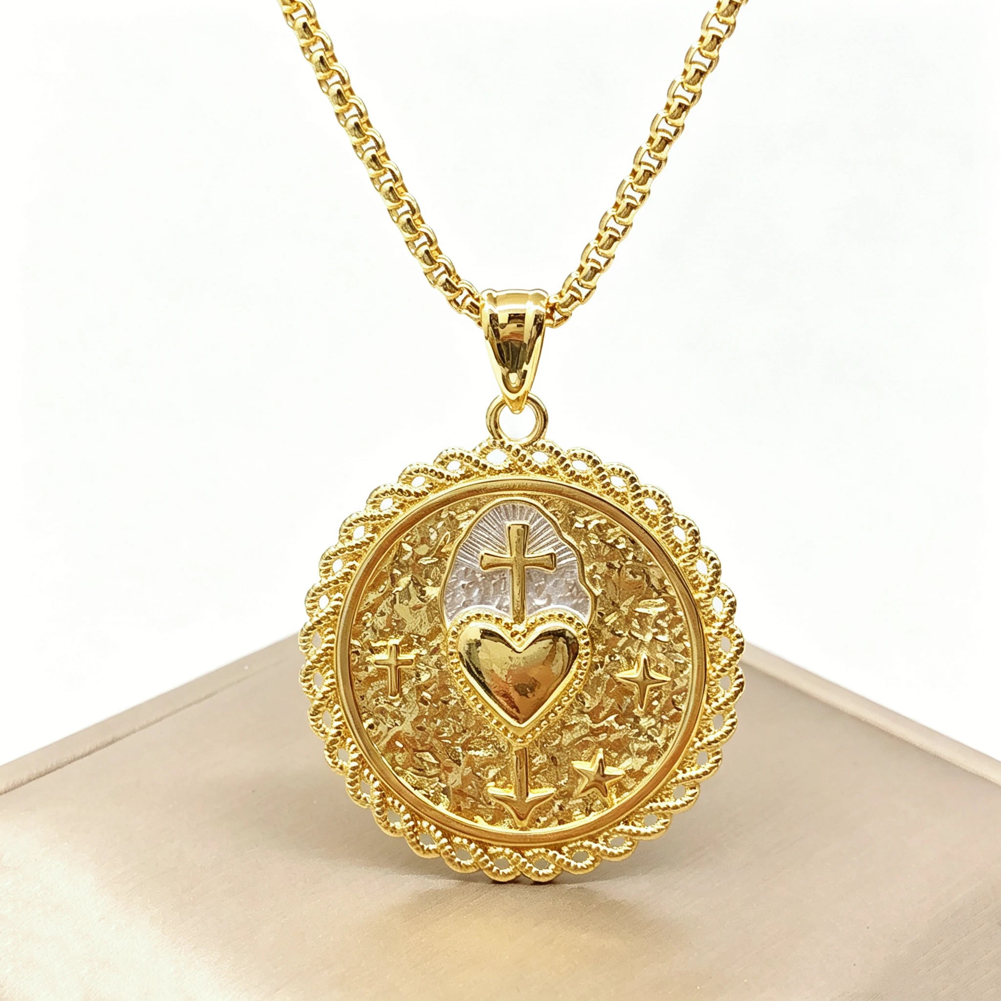 Gold-Plated 60/45cm Simple Round Virgin Mary St. Jude Cross Stainless Steel Necklace for Men Women Daily Party Religious Jewelr Qme 6 45cm