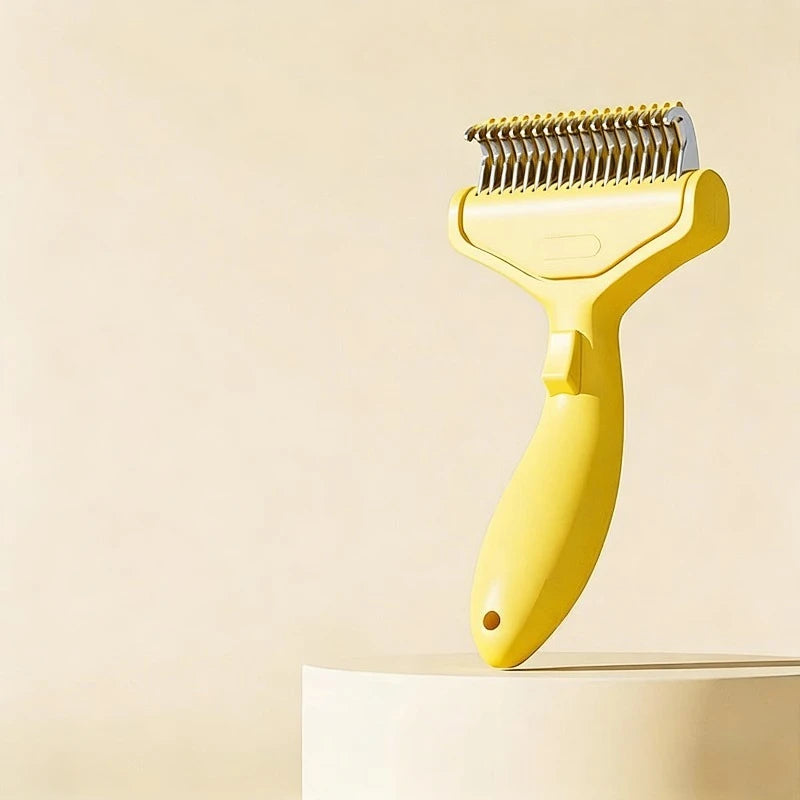 Pet Hair Removal Comb Curved Stainless Steel Teeth Dogs Cats Qme Yellow