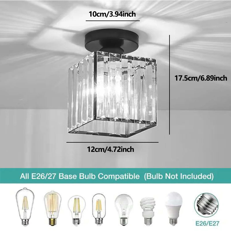 Nordic modern luxury crystal E27 ceiling light for bedrooms, corridors, restaurants, stairs, bathrooms, lighting fixtures Qme Black square