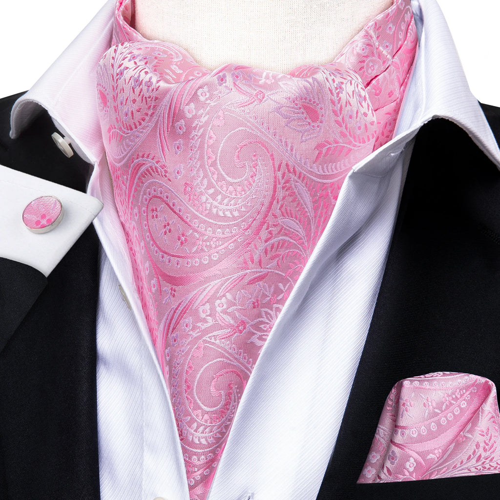 Hi-tie Mens Ascot Pocket Square Cufflinks Jacquard Paisley Floral Qme