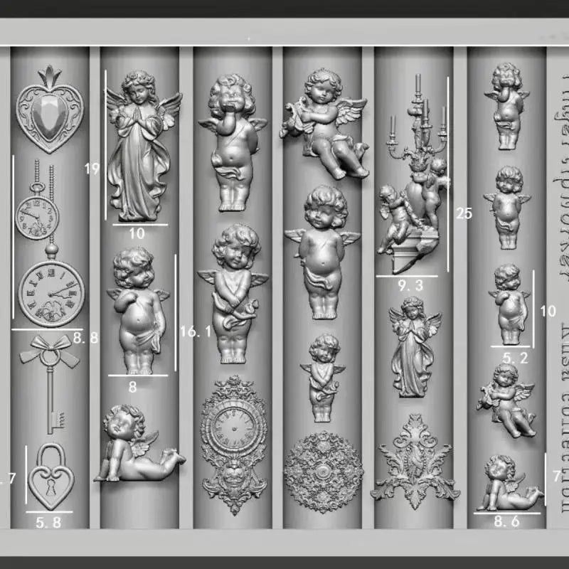 Angel Clock 3D Silicone Nail Mold Heart Lock Nails Templates Stamping Qme