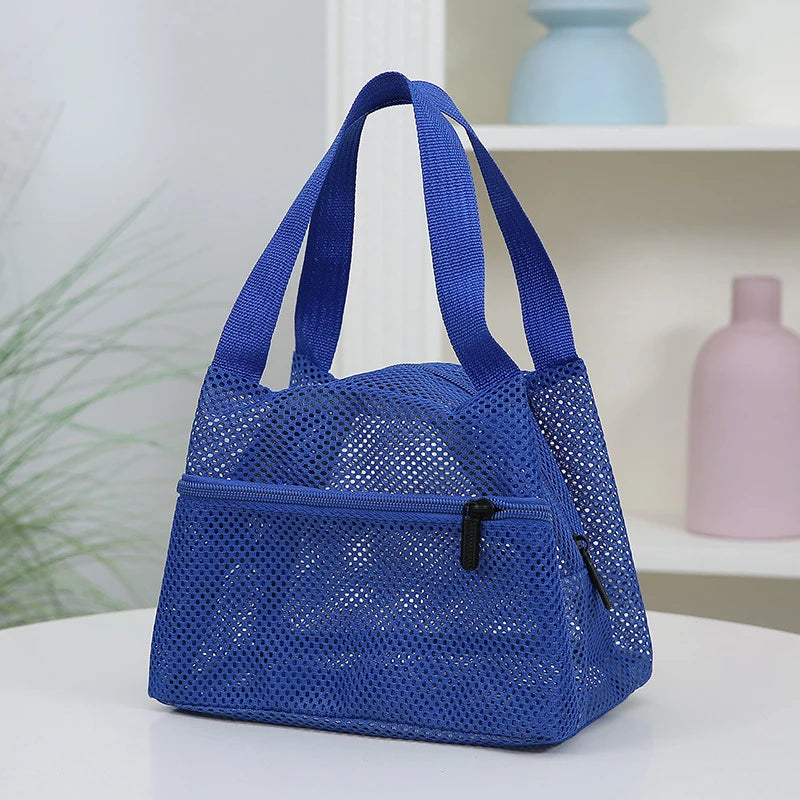 Fashion Solid Color Mesh Handbag Travel Toiletry Bag Large Capacity Cosmetic Bag Portable Sports Swimming Storage Bags Qme Blue
