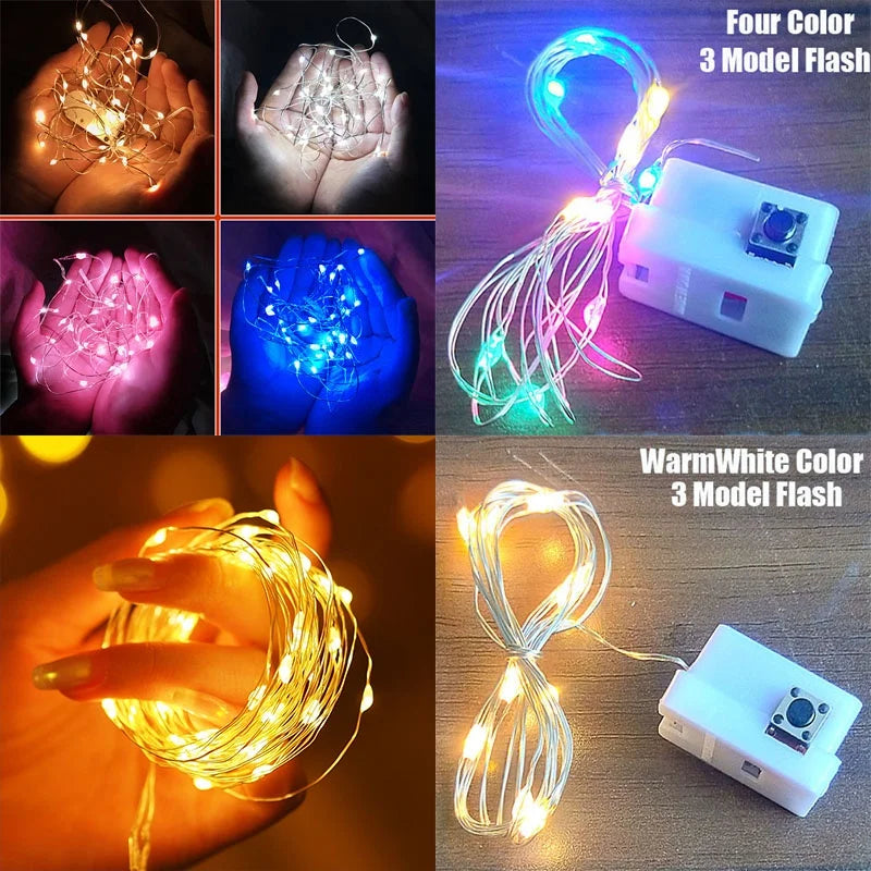LED Fairy Lights Copper Wire String Lights Battery Powered Warm & Multicolor Mini Garland For Wedding Party Gift Box Decoration Qme
