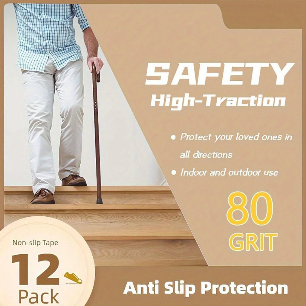 Non Slip Outdoor Stair Treads Black Pre-Cut Anti Slip Grip Tape Non Skid Heavy Duty Traction Adhesive Step Stripes Qme
