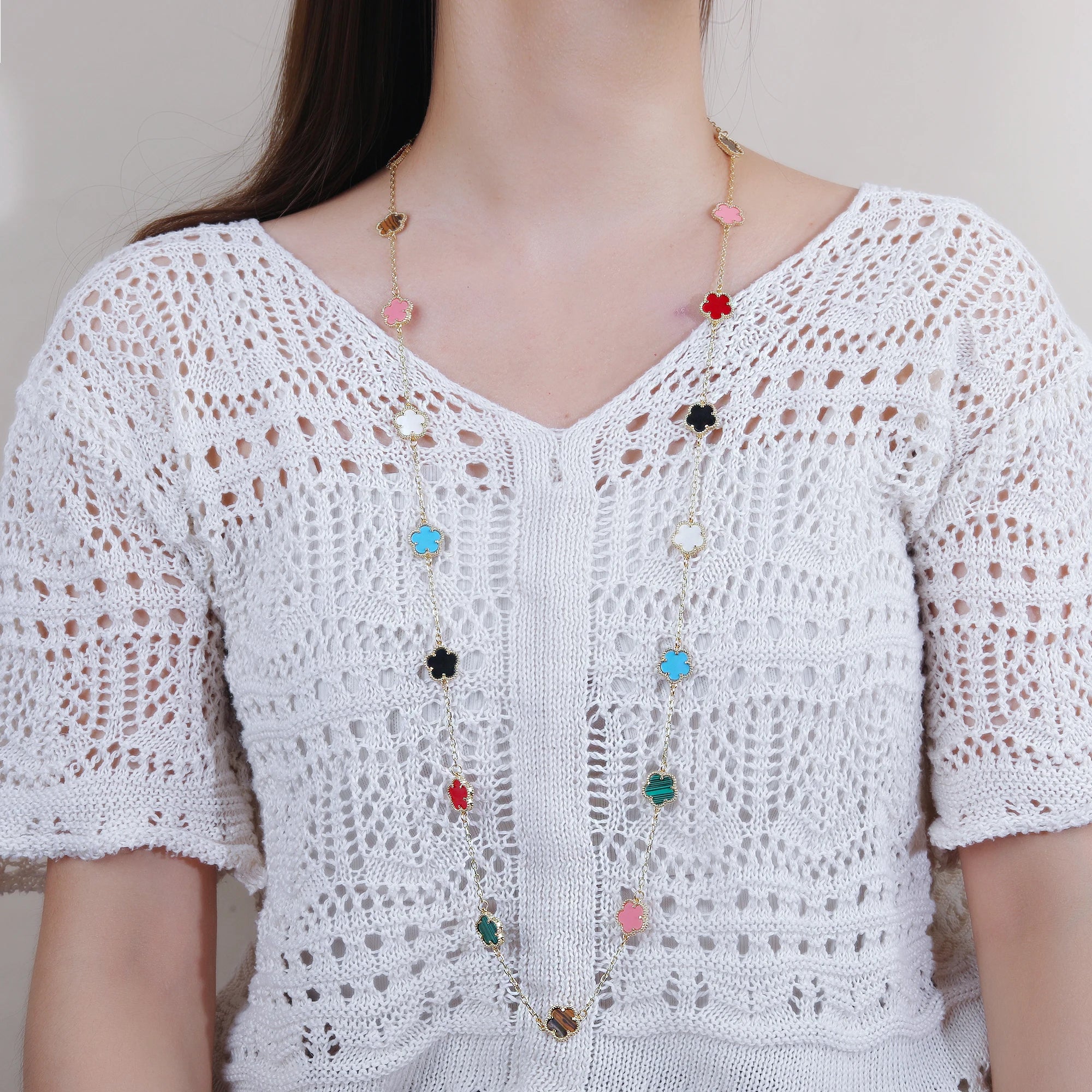 INS Selling Women Five Leaf Clover Necklace Fashion Geometric Sweet