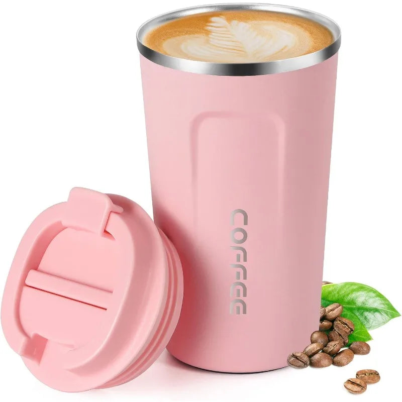 Stainless Steel Travel Coffee Mug Leak Proof Thermal Cup Vacuum Qme Pink 510ml