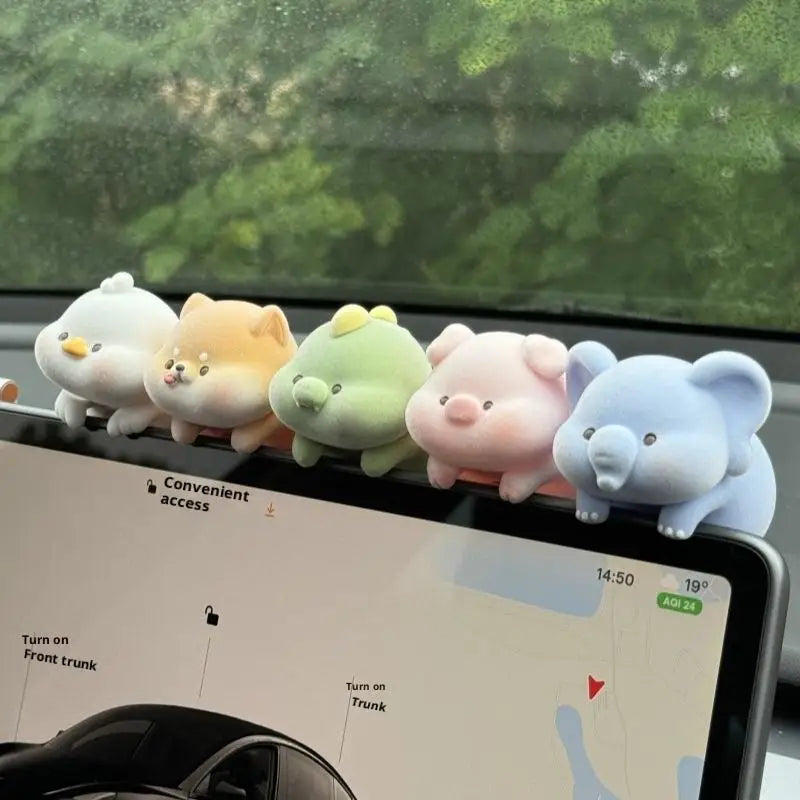 Doll Flocking Computer Monitor Decoration Panda Dog Desk Ornament Qme