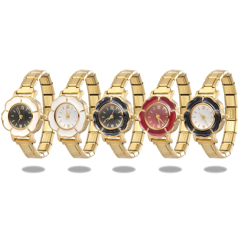 Y2K Wholesale High Quality Colorful Flowers Stainless Steel Watch Bracelets Women's 9mm DIY Italian Charm Bangle Jewelry Gifts Qme