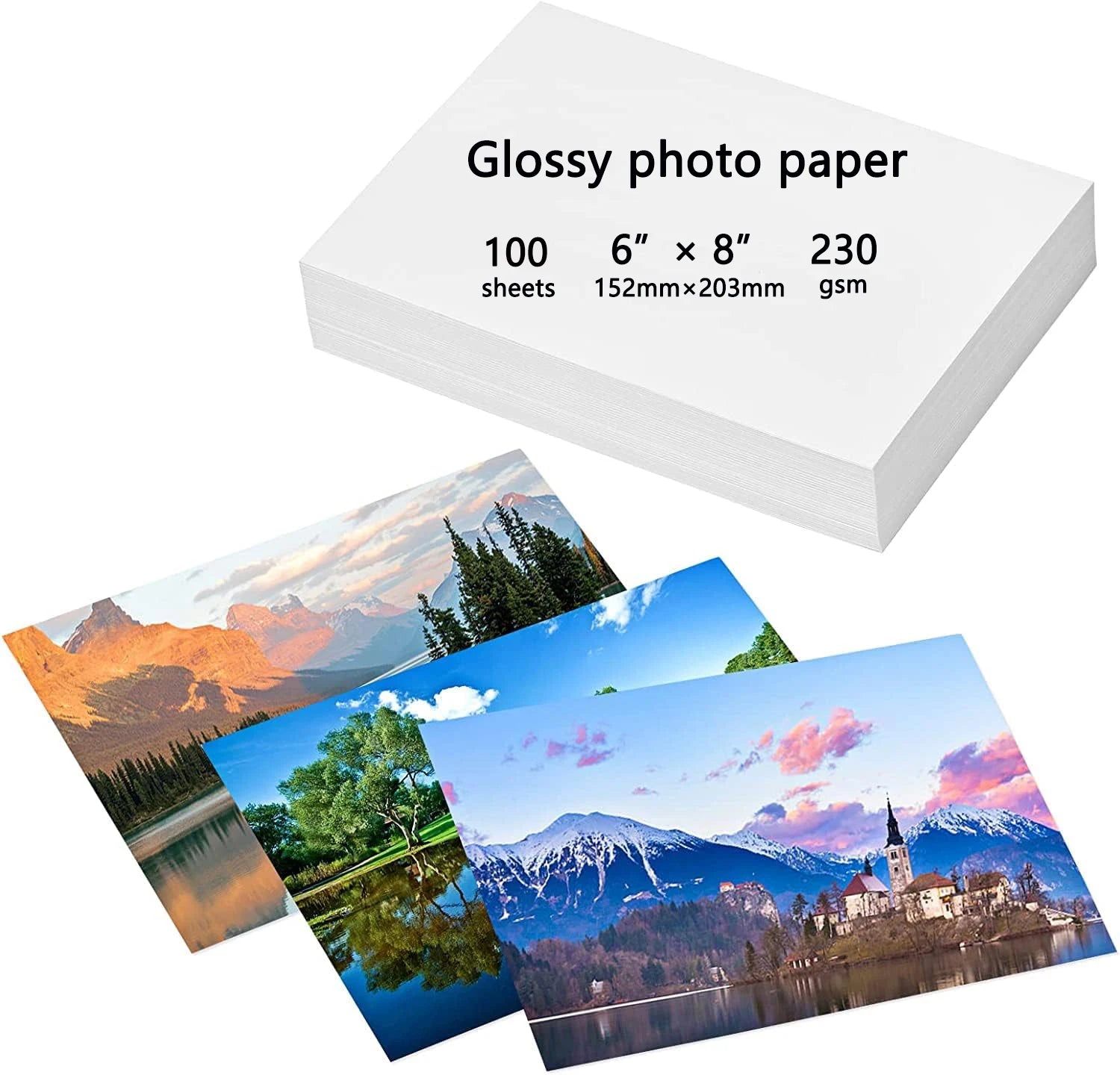 3.5"x5", 4"x6", 5"x7", 6"x8",8"x10" Glossy Paper Photo for Dye Ink Printer, 230gsm Inkjet Printing Photo Paper for Life Record Qme 6x8inch-100sheets