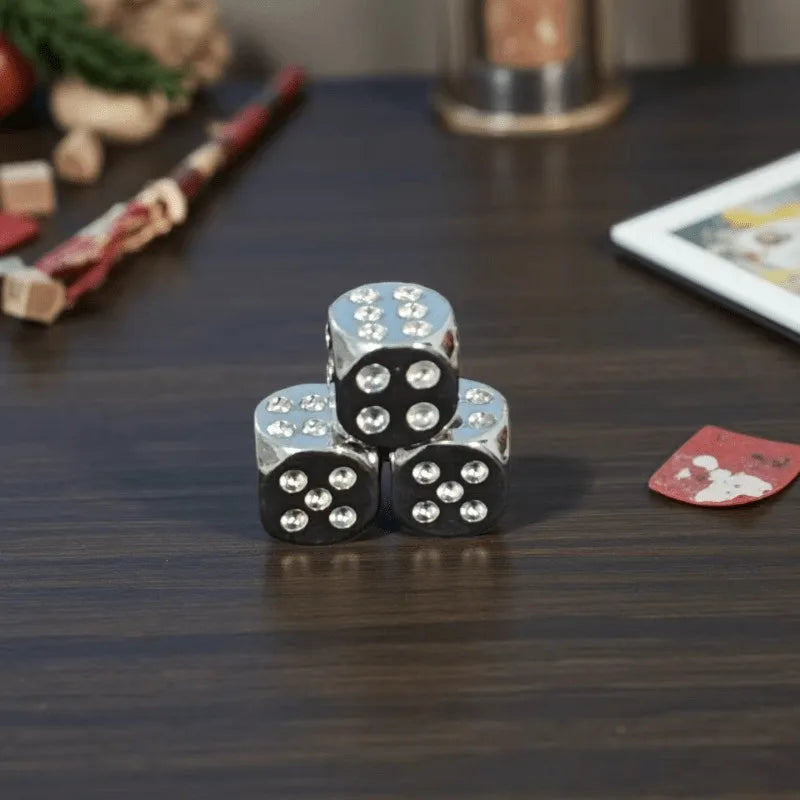 Metallic Dice Set 6 Sided Standard Game Dice for Tabletop Board Game Bar Party DND RPG Gaming Accessories Qme slivery-3pcs