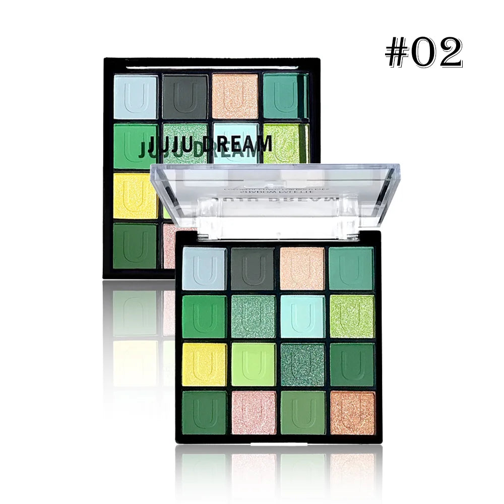 Glitter Matte Multi-finish Eyeshadow Palette 16-Color Red Green Qme Green