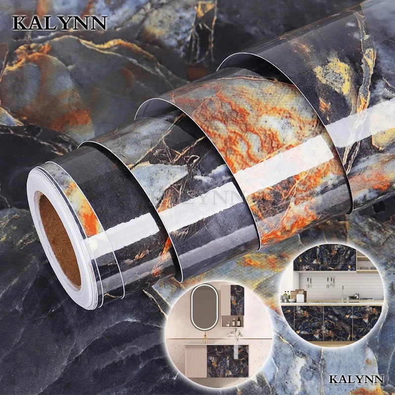 Width Vinyl Wall Stickers Waterproof Marble Self Adhesive Wallpaper Qme Black Blue Marble 500cmx55cm