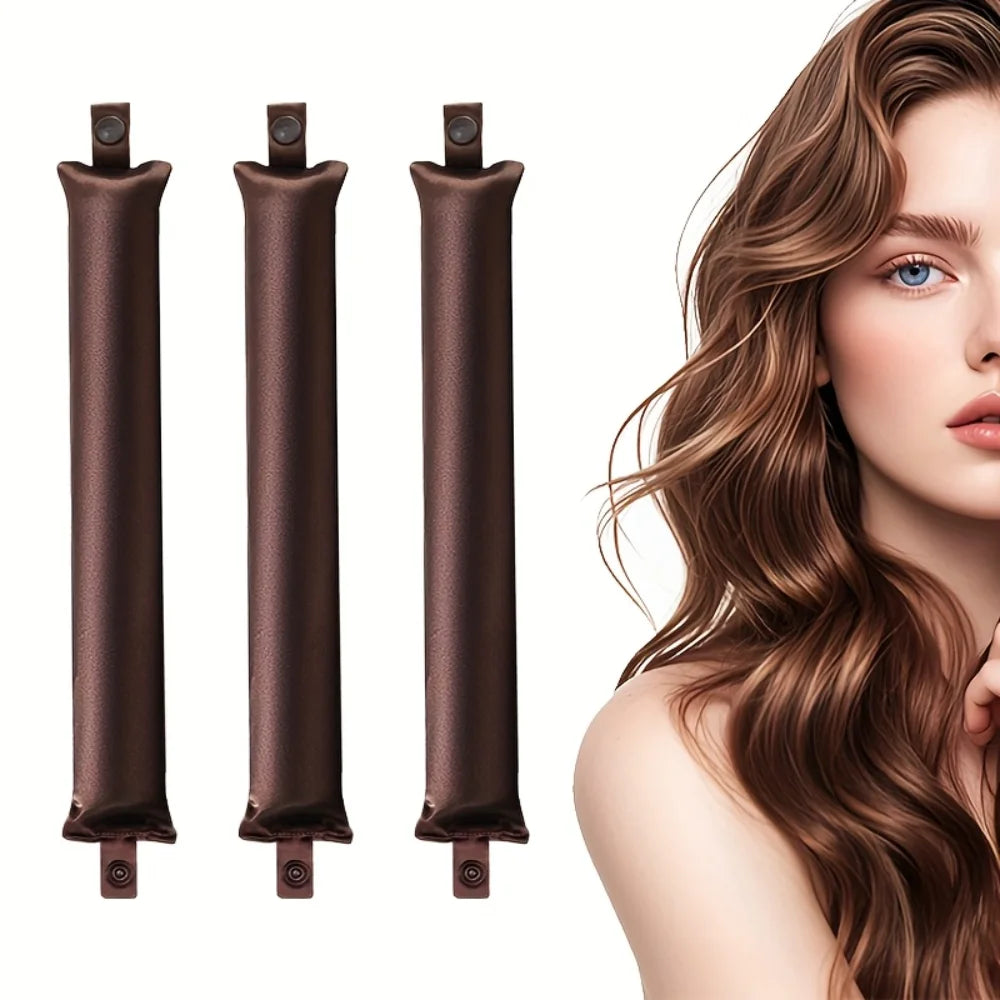 Heatless Curling Headband Overnight Curls Satin No Heat Hair Rollers Qme Brown