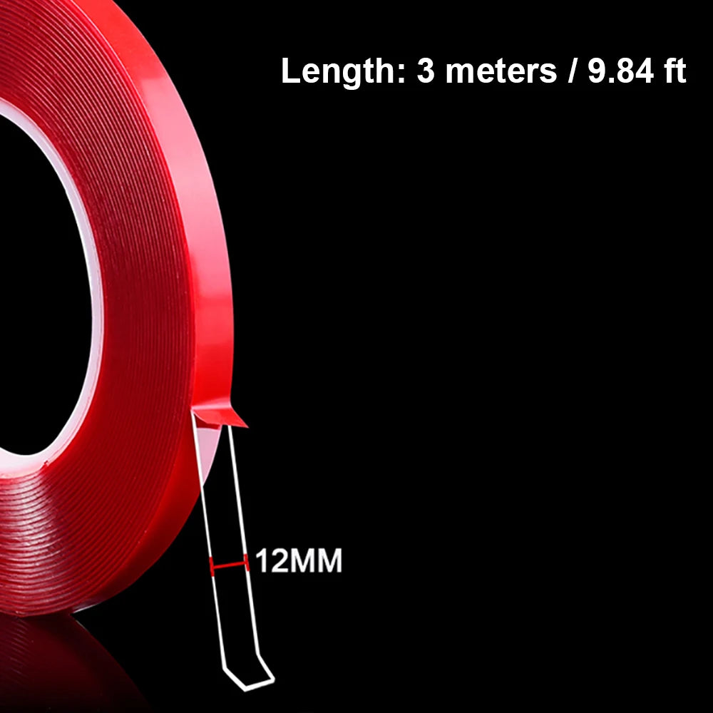 9.84FT Transparent Acrylic Double Sided Tape 6-30mm Width Ultra-strong Self-adhesive Heavy Duty Tape for Home Decoration Qme 12mm 3pcs