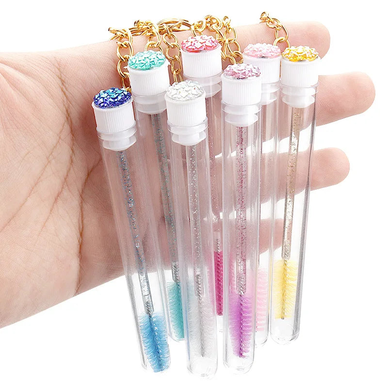 Reusable Eyelash Brush Tubes Gold Keychain Sparkling Lash Mascara Qme