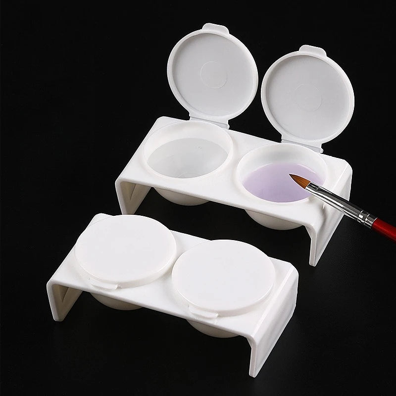 Crystal Liquid Bowl Nail Tools with 2 Holes And Cap for Pigments Thinners Water Glitter Acrylic Powder And Nail Pen Wash Cup Qme 2pcs