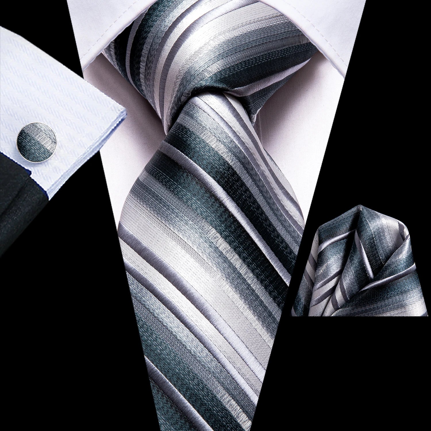Professional Mens 3-Piece Suit Set: Necktie, Pocket Square & Cufflinks, Classic Design for Wedding Qme DPTH-LDSN3361